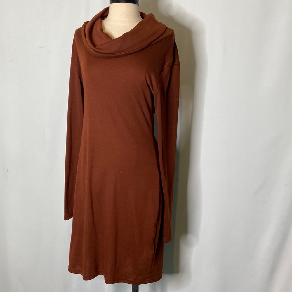 XJF MC Burnt Orange Jersey Knit Turtleneck  Long Sleeves Dress Medium